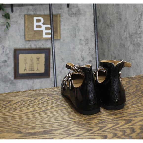 NWT Sun + Stone Womens Cecillee Triple Strap Mary Jane Flats Black Pat 10M - Picture 8 of 11